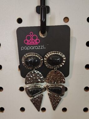 Paparazzi Black and Silver Geometric Dangle Earrings